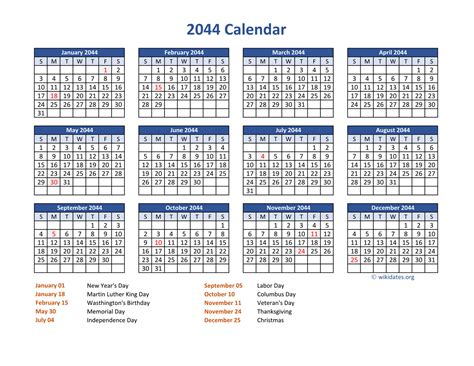 2044|2044 Calendar with Holidays & date picker